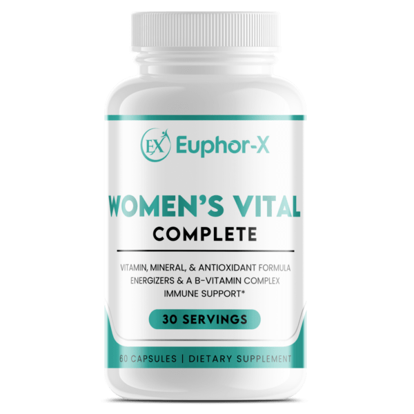 Women's Vital Complete supplement bottle showcasing premium ingredients for enhanced immune, hormonal, and digestive health.