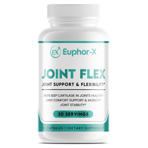 Joint Flex Supplement bottle with a background of fresh ginger and turmeric, highlighting its benefits for joint health and mobility.