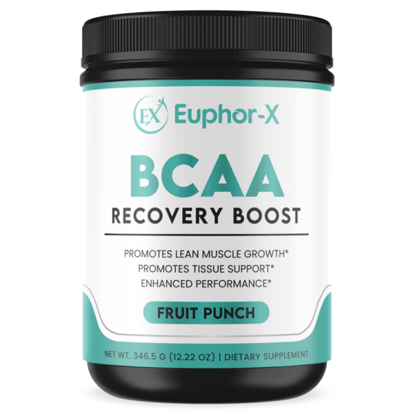 BCAA Recovery Boost supplement bottle, designed to enhance muscle growth and speed recovery, featuring a premium formula for peak athletic performance. Discover the benefits of BCAA Recovery for your fitness journey.