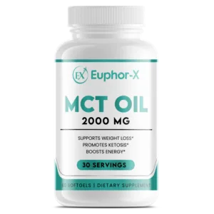 High-quality MCT Oil bottle on a wooden kitchen countertop, showcasing the premium supplement designed to enhance cognitive health, boost energy levels, and support weight loss.